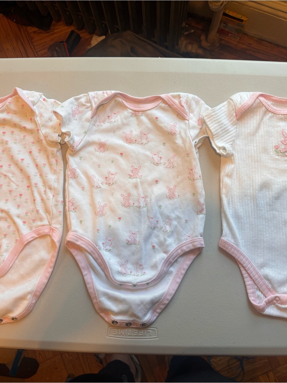 Little Me White and Pink Bunny Onesies - set of 3